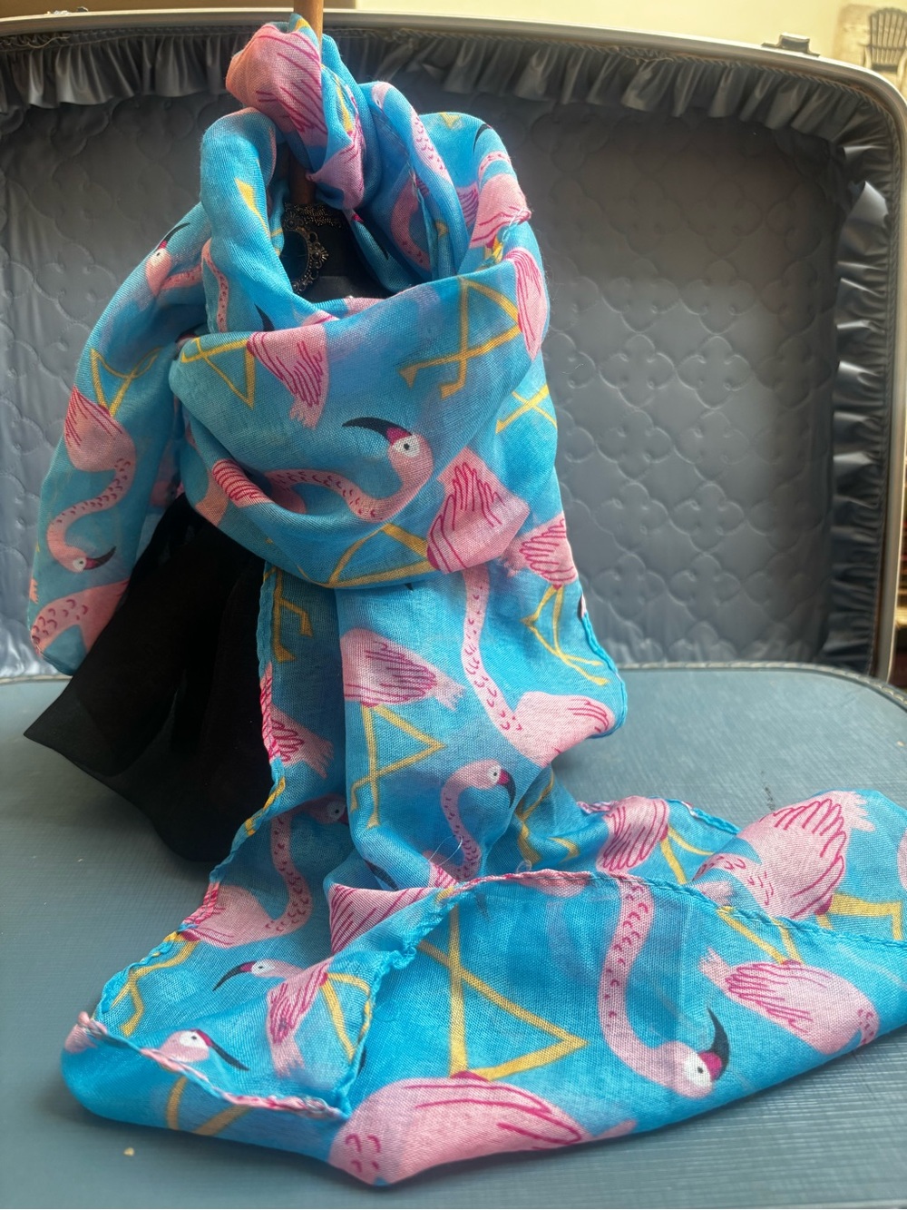 Blue Flamingo Print Wrap Scarf - Unbranded